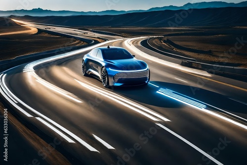 Electrical car on the road, futuristic car - Generative AI © MuhammadTalha
