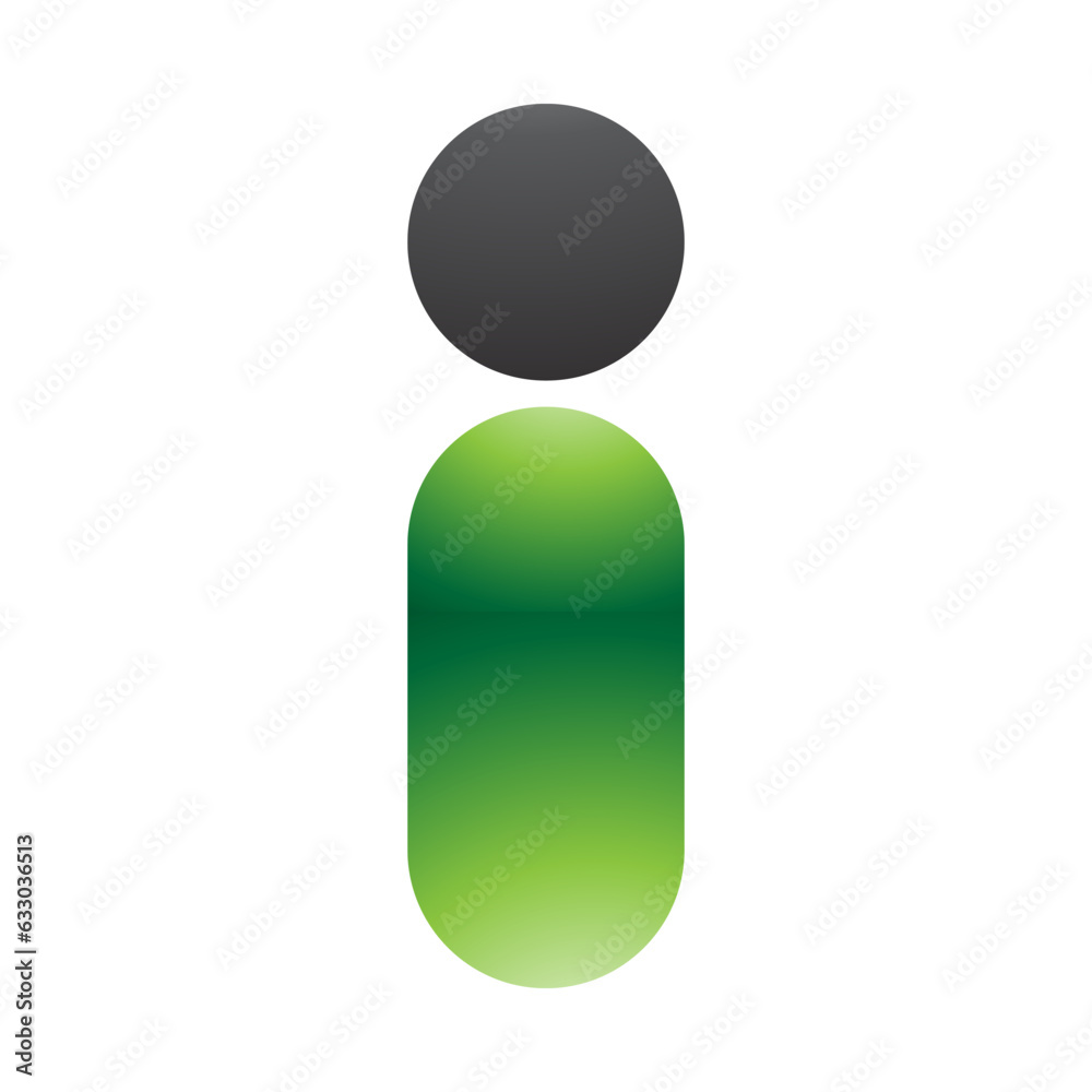 Green and Black Glossy Abstract Round Person Shaped Letter I Icon