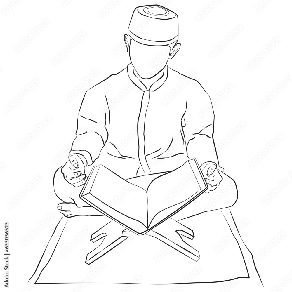 man reading the Koran sketch vector
