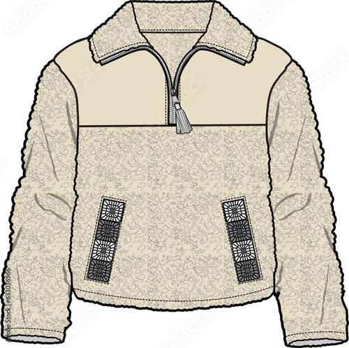 KIDS WEAR CRAFTED HALF ZIP FLEECE JACKET OUTER WEAR VECTOR ILLUSTRATION