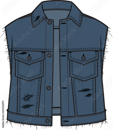 KIDS UNISEX OUTER WEAR DENIM JEANS VEST VECTOR ILLUSTRATION