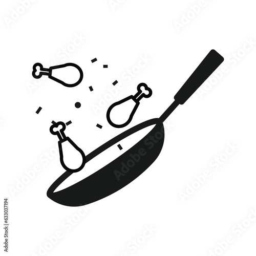 Cooking chicken in the pan. Chicken and pan icon.
