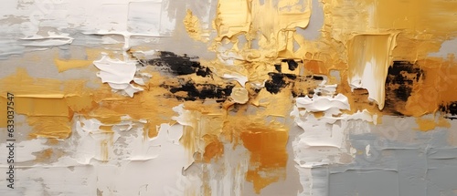 Closeup of abstract rough gold white art painting texture, with oil brushstroke, pallet knife paint on canvas (Generative Ai)