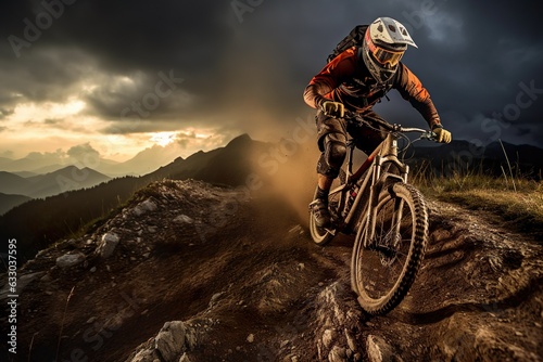 mountain biking in the forest,mountain biker speeding downhill on a mountain bike track in the woods.