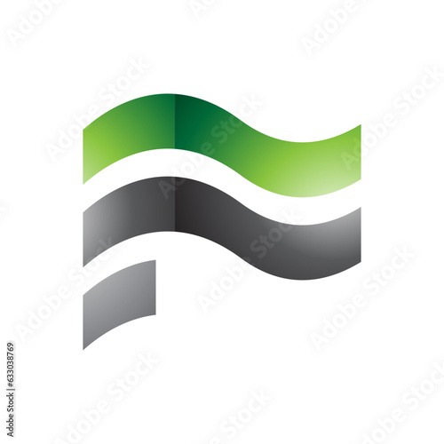 Free Download Green and Black Wavy Glossy Flag Shaped Letter F Icon - GFXLoad