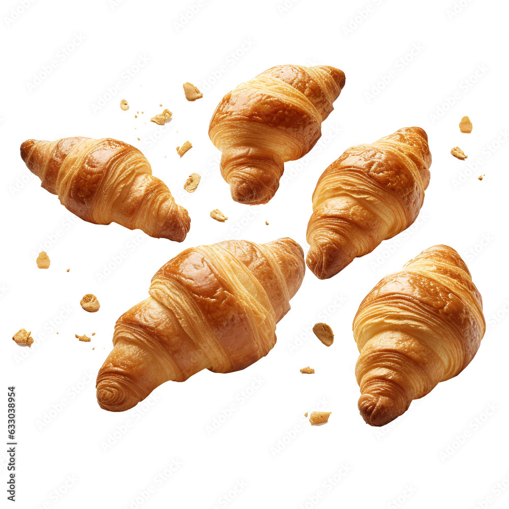 Freshly baked croissant flying in air Freshly baked croissant flying in air