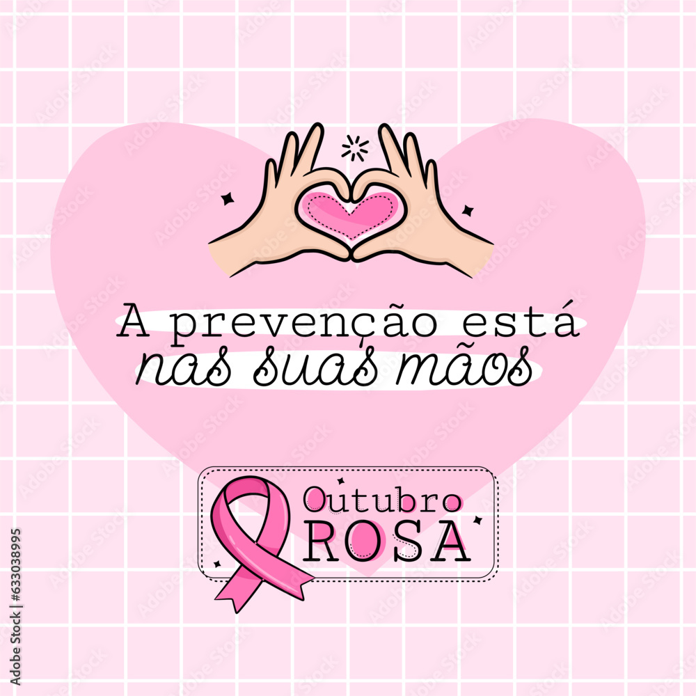 Banner in portuguese for composition october pink breast cancer prevention brazil
