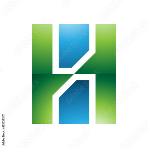 Green and Blue Glossy Letter H Icon with Vertical Rectangles