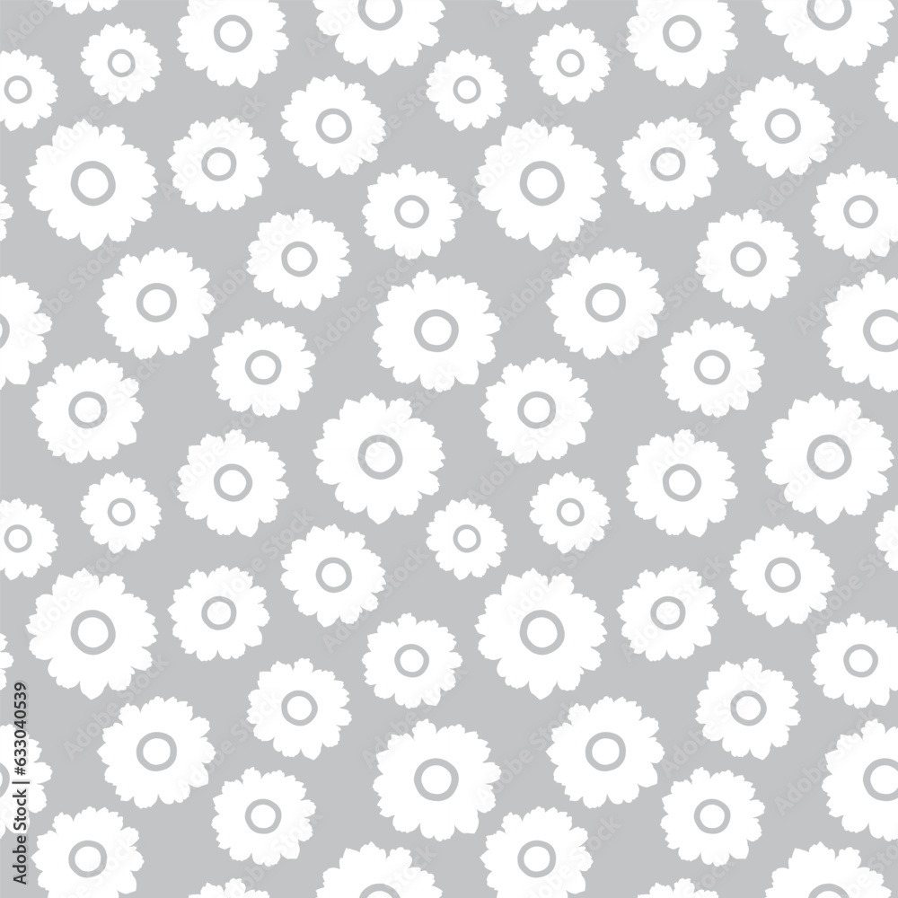 White flowers on grey background seamless pattern. Floral design. Vector illustration. White flowers on grey background seamless pattern. Floral design. Vector illustration.