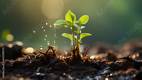 Green seedling illustrating concept of new life and sustainable development in spring