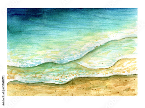 watercolor illustration landscape scenery with sea
