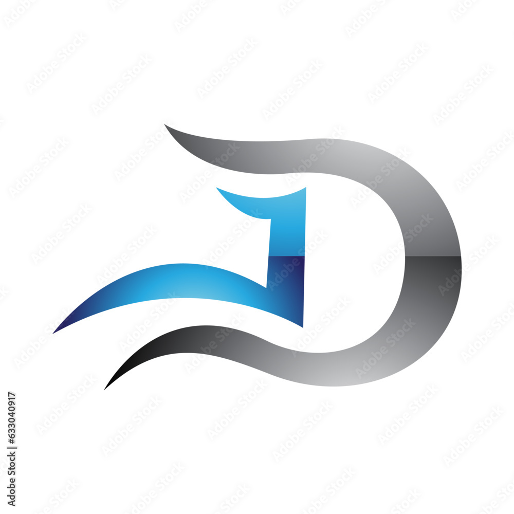 Grey and Blue Glossy Letter D Icon with Wavy Curves Grey and Blue Glossy Letter D Icon with Wavy Curves