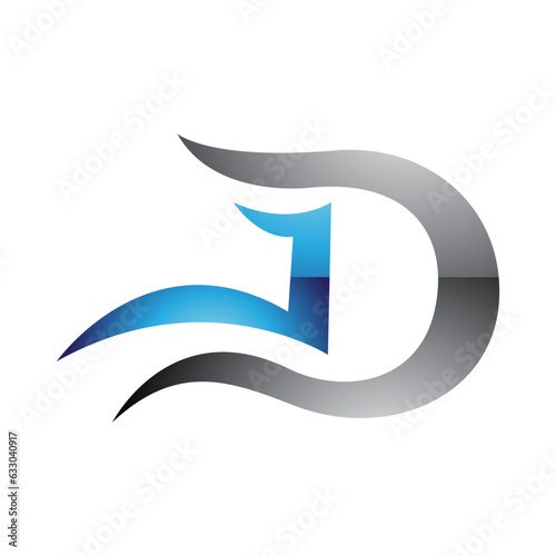 Free Download Grey and Blue Glossy Letter D Icon with Wavy Curves - GFXLoad