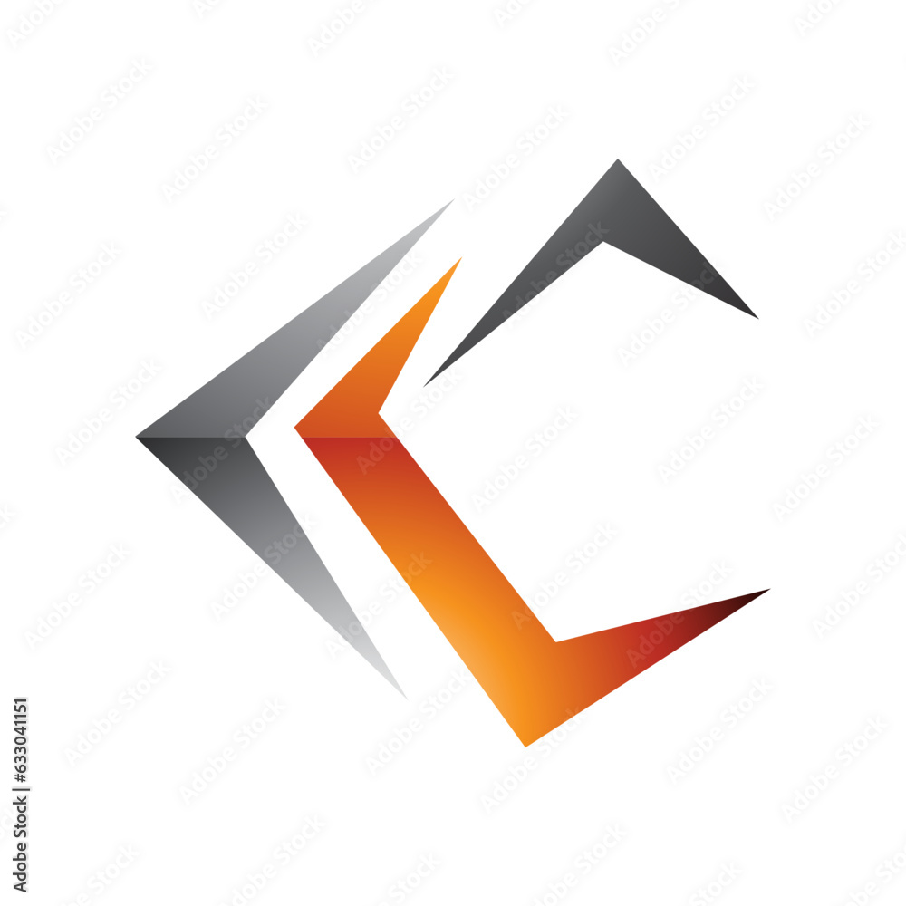 Grey Orange and Black Glossy Letter C Icon with Pointy Tips Grey Orange and Black Glossy Letter C Icon with Pointy Tips
