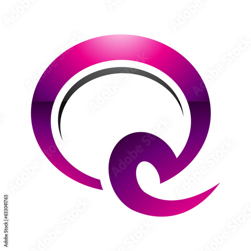 Magenta and Black Glossy Hook Shaped Letter Q Icon