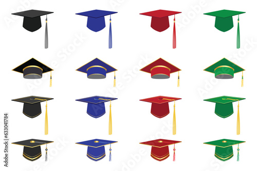 Set of different colored Graduation hat illustration.