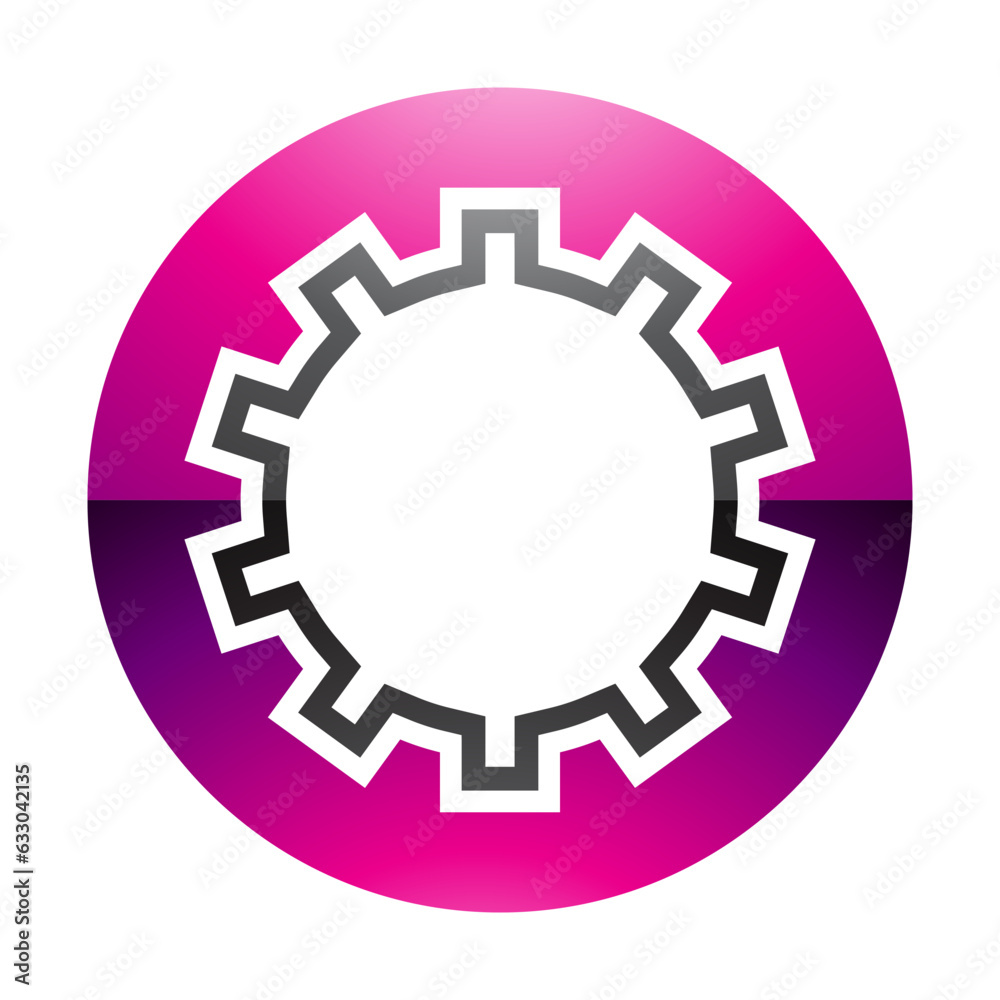 Magenta and Black Glossy Letter O Icon with Castle Wall Pattern