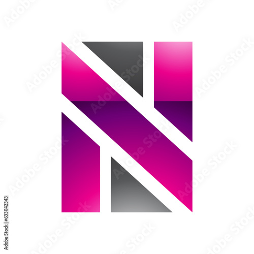 Magenta and Black Glossy Rectangle Shaped Letter N Icon