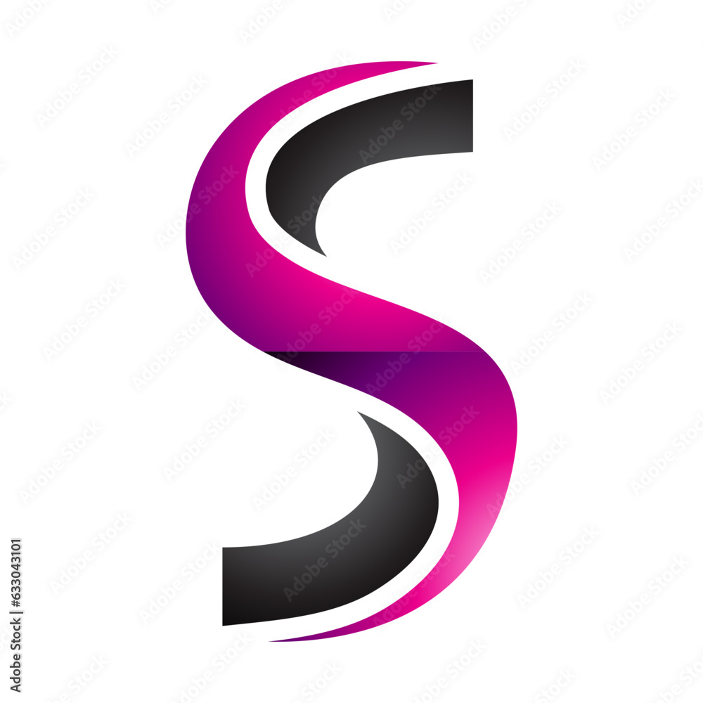 Magenta and Black Glossy Twisted Shaped Letter S Icon
