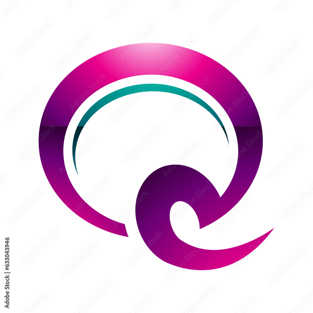 Magenta and Green Glossy Hook Shaped Letter Q Icon Magenta and Green Glossy Hook Shaped Letter Q Icon