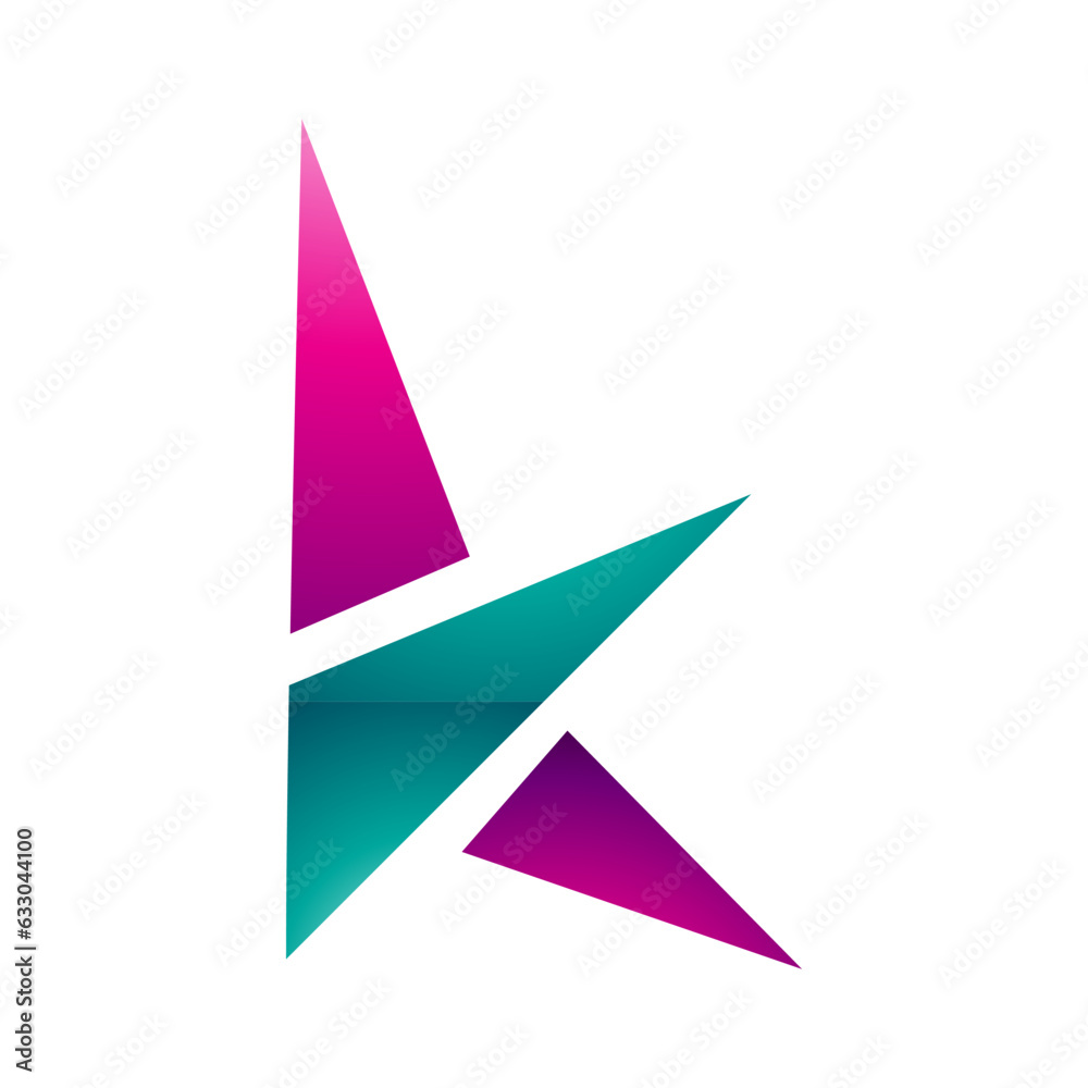 Magenta and Green Glossy Letter K Icon with Triangles Magenta and Green Glossy Letter K Icon with Triangles