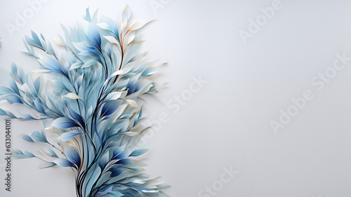 Wandbild mit Blumen und Gräser in Pastell Blau für Tapeten und Hintergrundmotiv als Druckvorlage, ai generativ