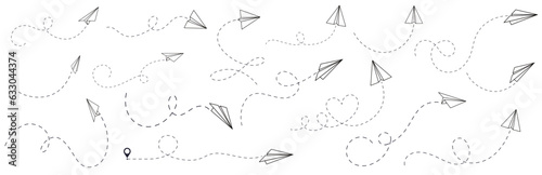 Vector set of hand drawn doodle paper airplane