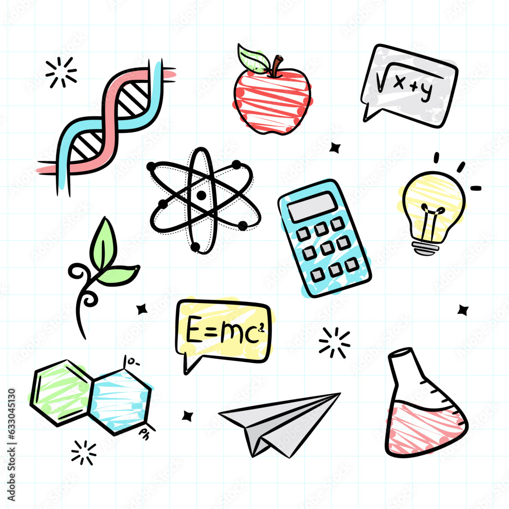 Set of object of science and chemistry biology in laboratory in cartoon style
