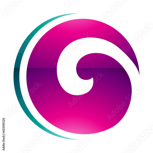 Magenta and Green Glossy Whirl Shaped Letter O Icon