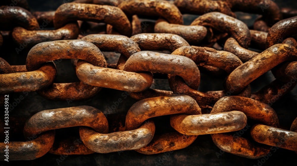 close up of rusty chain. Generative AI close up of rusty chain. Generative AI