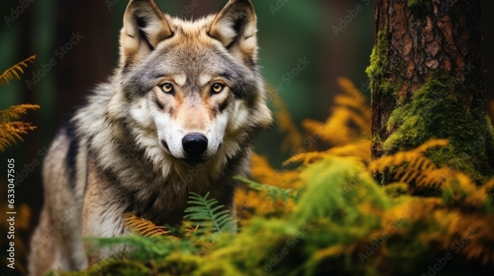 wolf in the forest. Generative AI