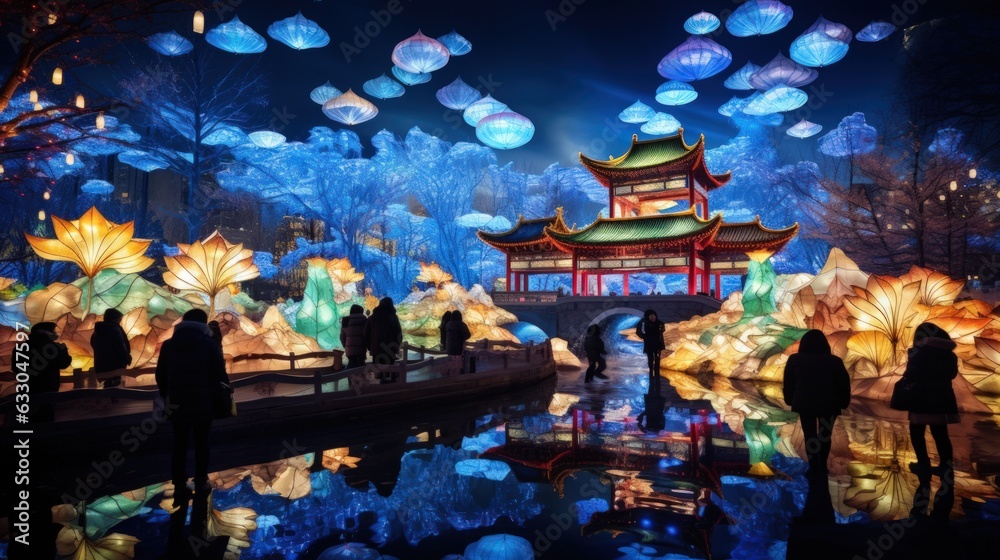 Obraz premium chinese temple at night. Generative AI