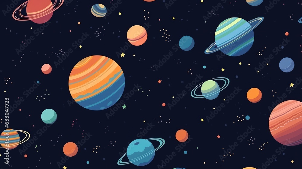 seamless pattern with planets and stars. Generative AI