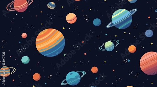 seamless pattern with planets and stars. Generative AI