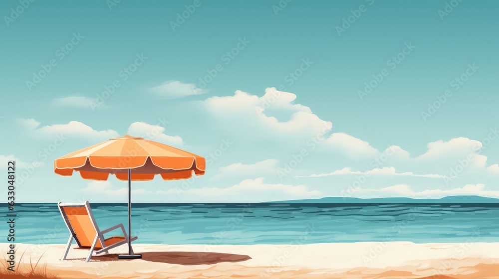 beach umbrella and chairs on beach. Generative AI