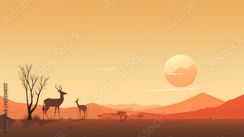 deers in the sunset. Generative AI