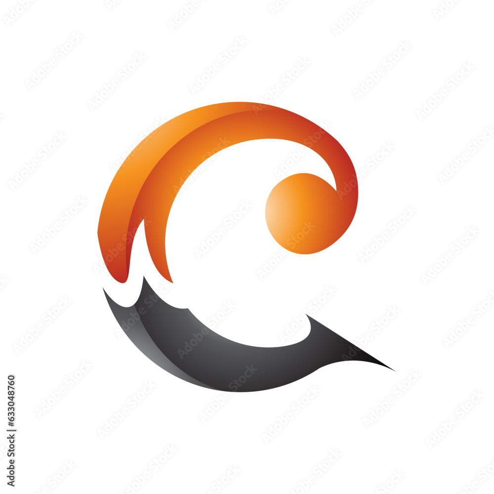 Fototapeta premium Orange and Black Glossy Round Curly Letter C Icon