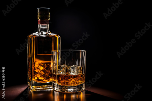 Whiskey bottle and glass in a minimalist background - AI Technology