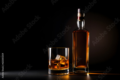 Whiskey bottle and glass in a minimalist background - AI Technology