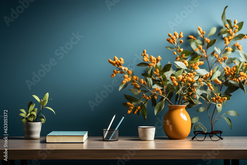 Yellow flowers in a vase and books on the table - AI Technology
