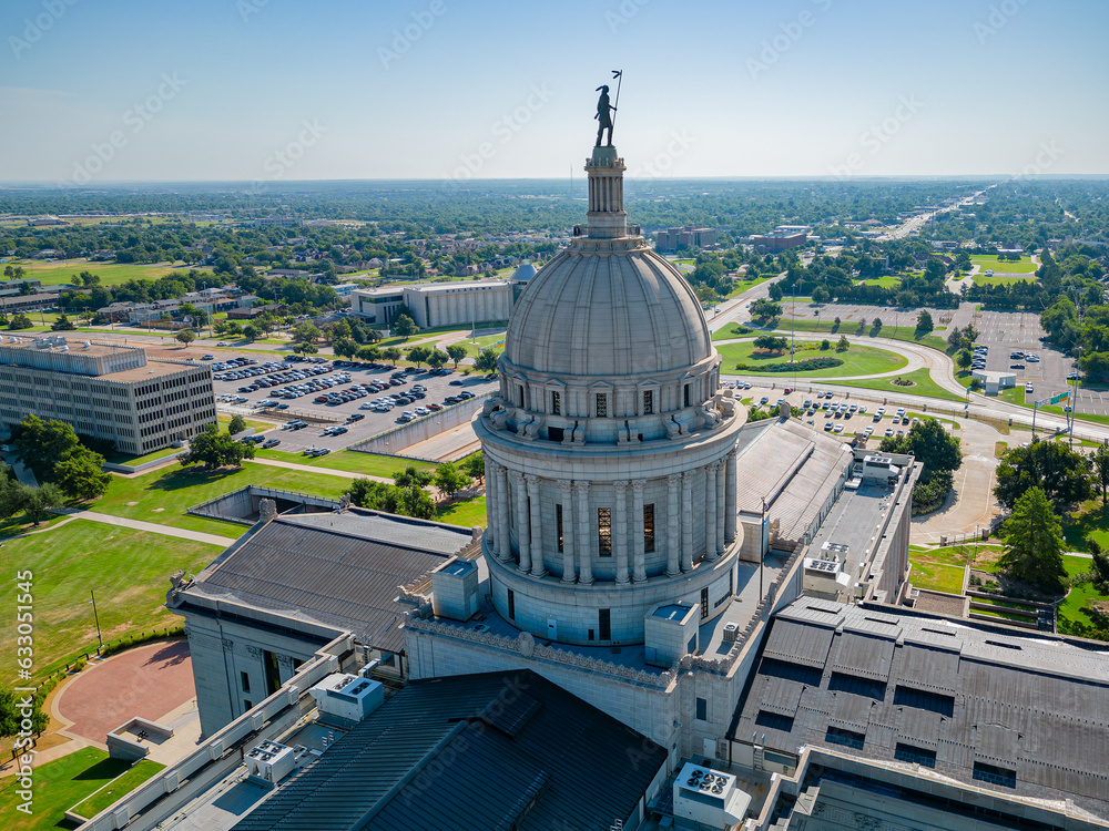 Aerial view of the Oklahoma State Capitol and dowtown cityscape