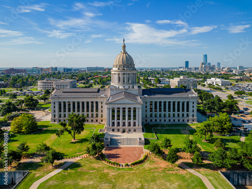 Aerial view of the Oklahoma State Capitol and dowtown cityscape photo