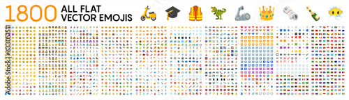 All type of emojis, stickers, emoticons flat vector symbols. All world countries flags, Hands, man, woman, workers, fruit drinks food house, animals, activity, sport icons, collection, vector 10 eps. photo
