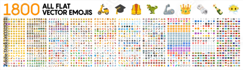 Obraz All type of emojis, stickers, emoticons flat vector symbols. All world countries flags, Hands, man, woman, workers, fruit drinks food house, animals, activity, sport icons, collection, vector 10 eps.