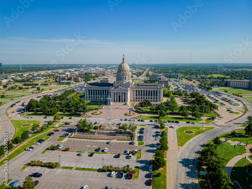 Aerial view of the Oklahoma State Capitol and dowtown cityscape