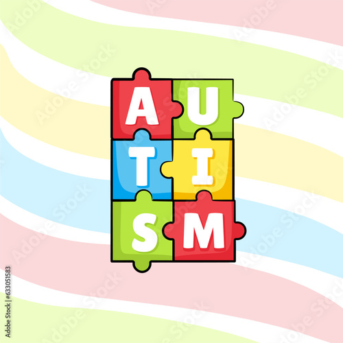 A colorful background with puzzle pieces that says autism
