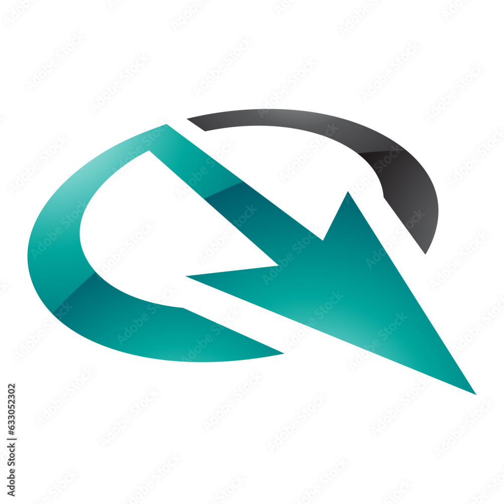 Persian Green and Black Glossy Arrow Shaped Letter Q Icon Persian Green and Black Glossy Arrow Shaped Letter Q Icon
