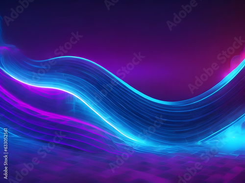 Abstract big neon wave background. holographic iridescent render. Design visual for background wallpaper banner poster or cover. Fluid organic wave with glass colorful gradient material, Generative AI