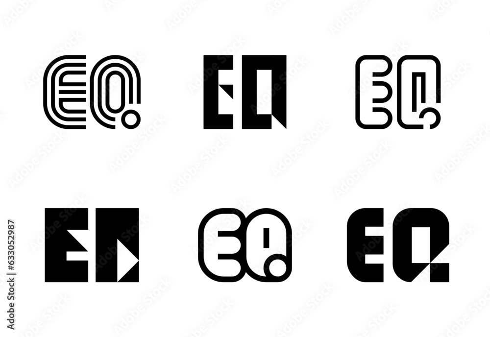 Set of letter EQ logos. Abstract logos collection with letters. Geometrical abstract logos Set of letter EQ logos. Abstract logos collection with letters. Geometrical abstract logos