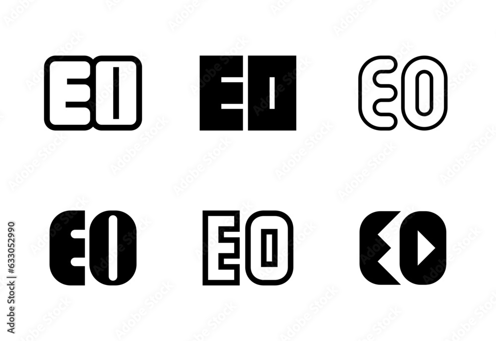 Set of letter EO logos. Abstract logos collection with letters. Geometrical abstract logos Set of letter EO logos. Abstract logos collection with letters. Geometrical abstract logos